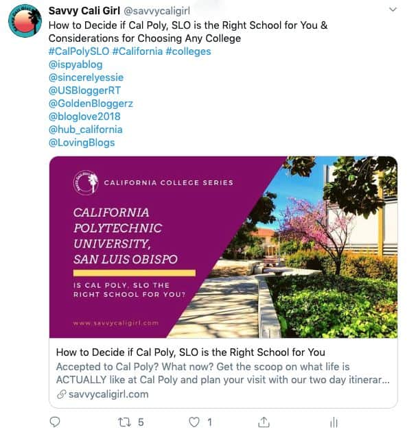 Tagged Tweets to Promote Your Blog Post, Cal Poly Example