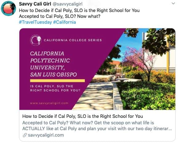 Tweet with Trending Hashtags to Promote Your Blog Post, Cal Poly Example