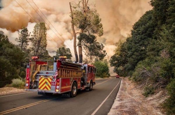Fire Engine Driving Into Southern California Wildfire