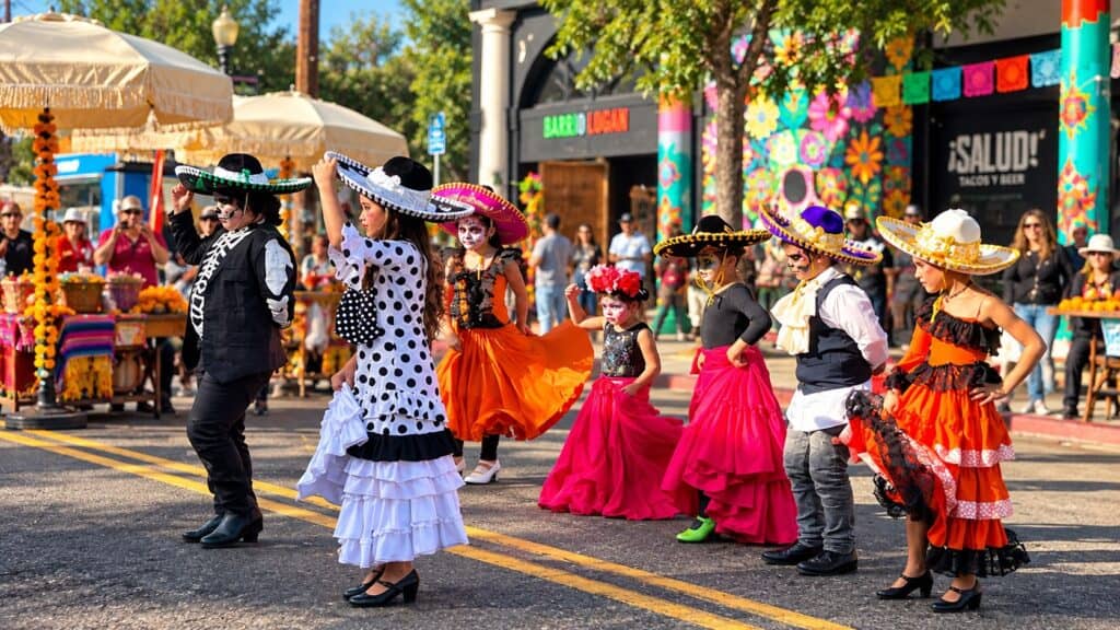Día de Muertos dancers in Barrio Logan